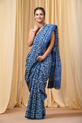 Mul Cotton Hand Block Printed Saree With Blouse Piece