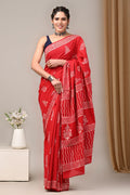 Mul Cotton Hand Block Printed Saree With Blouse Piece