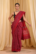 Mul Cotton Hand Block Printed Saree With Blouse Piece