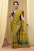Mul Cotton Hand Block Printed Saree With Blouse Piece
