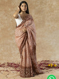 Brown & White Bandhani Print Bagru Hand Block Printed Mul Cotton Saree With Blouse Piece