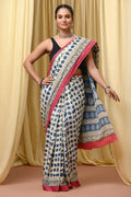 Mul Cotton Hand Block Printed Saree With Blouse Piece
