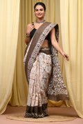 Mul Cotton Hand Block Printed Saree With Blouse Piece