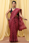 Mul Cotton Hand Block Printed Saree With Blouse Piece