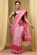Mul Cotton Hand Block Printed Saree With Blouse Piece