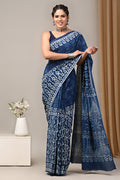 Mul Cotton Hand Block Printed Saree With Blouse Piece