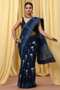 Mul Cotton Hand Block Printed Saree With Blouse Piece