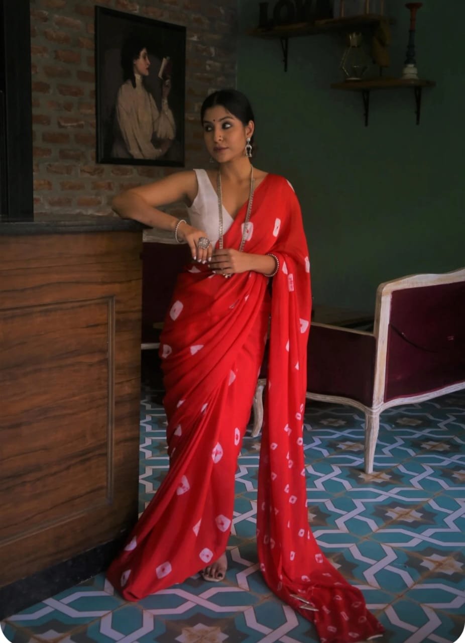 Mul Cotton Hand Block Printed Saree With Blouse Piece