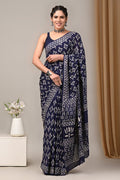 Mul Cotton Hand Block Printed Saree With Blouse Piece