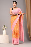 Mul Cotton Hand Block Printed Saree With Blouse Piece