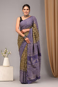 Mul Cotton Hand Block Printed Saree With Blouse Piece