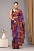 Mul Cotton Hand Block Printed Saree With Blouse Piece