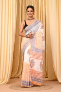 Mul Cotton Hand Block Printed Saree With Blouse Piece
