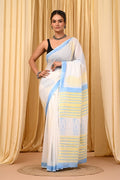 Mul Cotton Hand Block Printed Saree With Blouse Piece