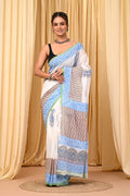 Mul Cotton Hand Block Printed Saree With Blouse Piece