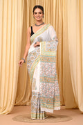 Mul Cotton Hand Block Printed Saree With Blouse Piece