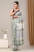 Mul Cotton Hand Block Printed Saree With Blouse Piece