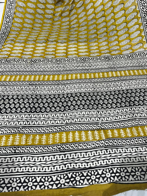 Bagru Cotton Hand Block Printed Saree With Blouse Piece - BFSGC85