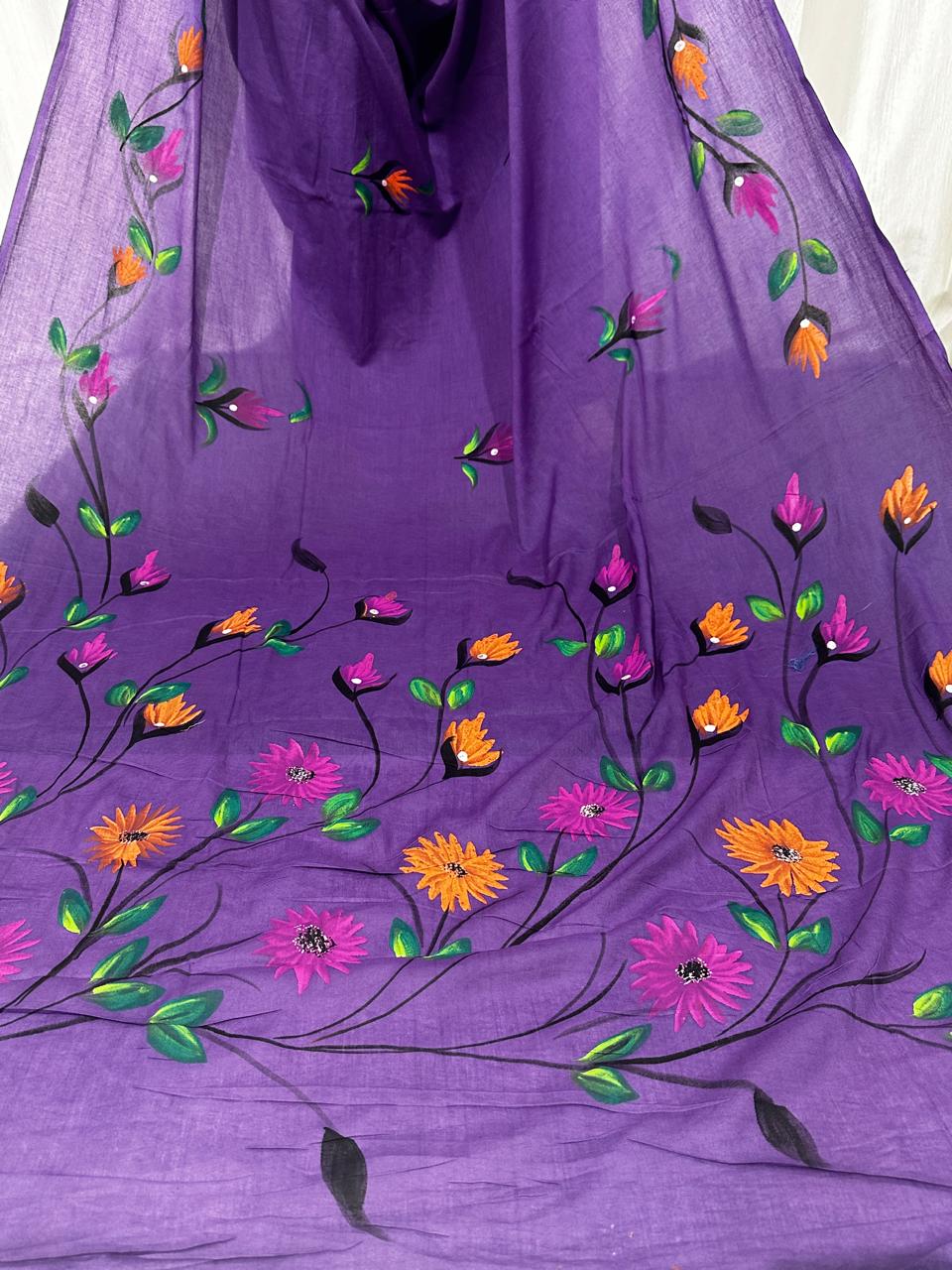 Painted via Hand Brush Cotton Saree With Blouse Piece - BFSGC91