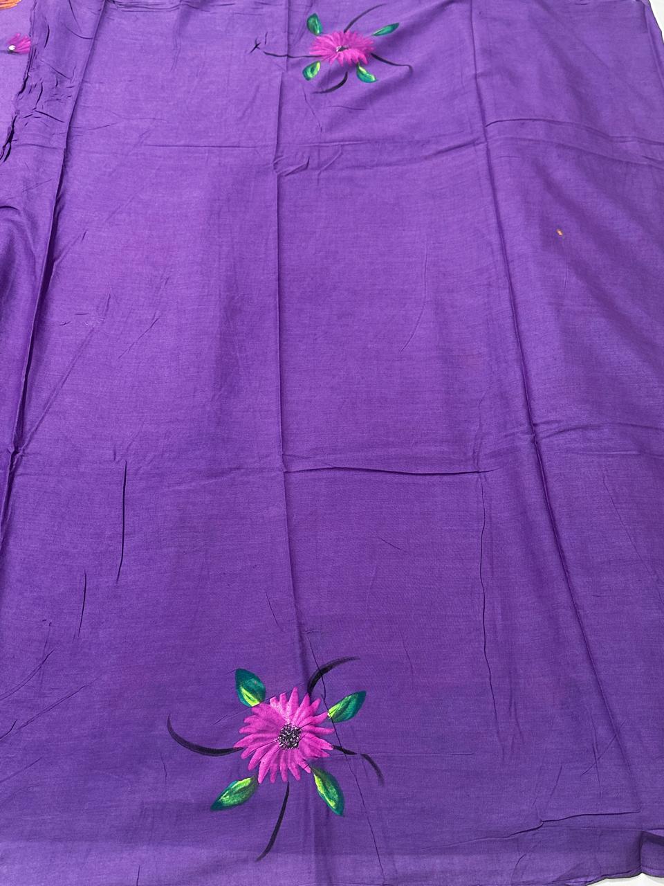 Painted via Hand Brush Cotton Saree With Blouse Piece - BFSGC91