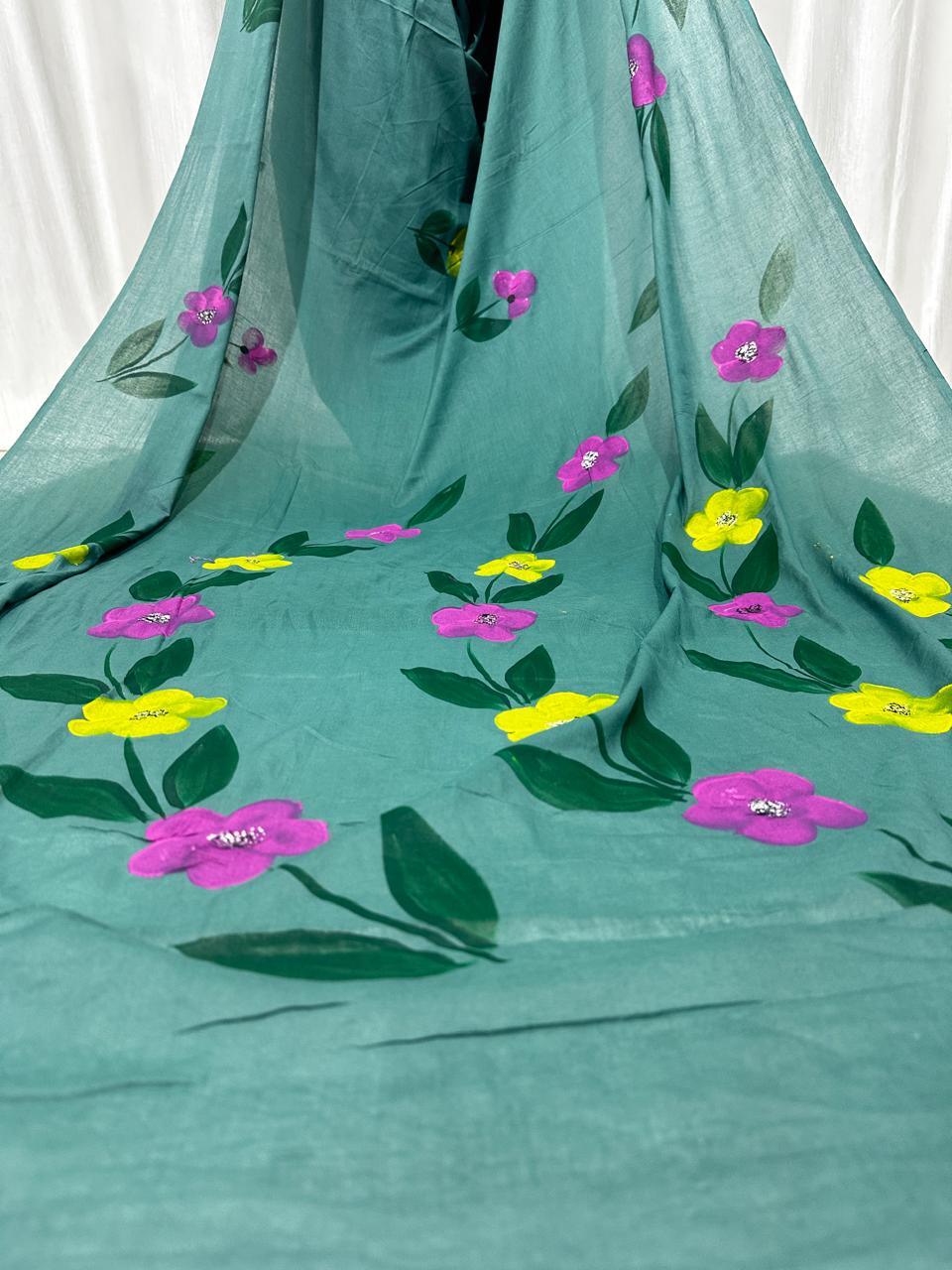 Painted via Hand Brush Cotton Saree With Blouse Piece - BFSGC94