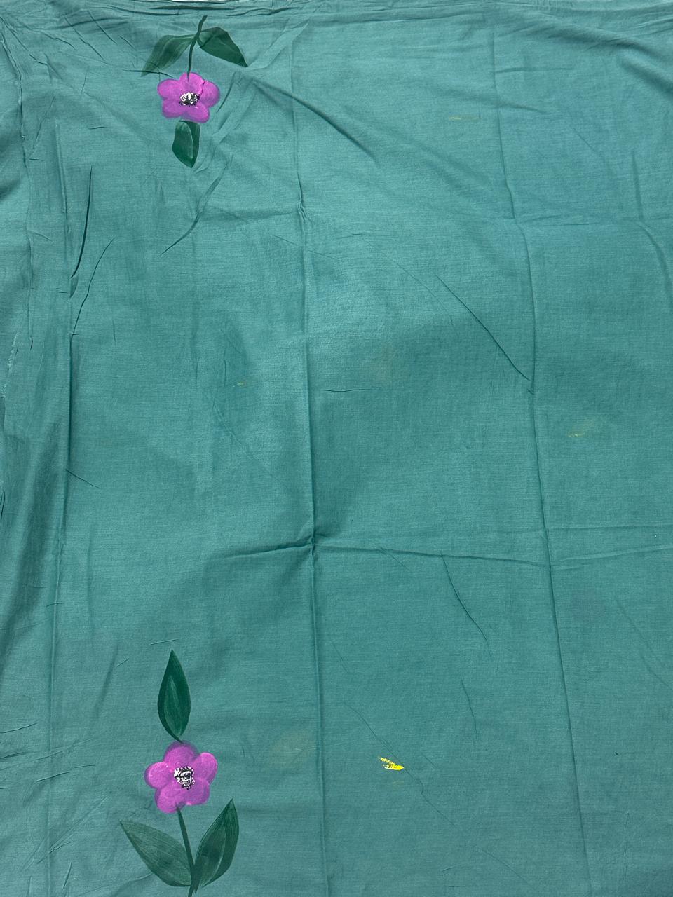 Painted via Hand Brush Cotton Saree With Blouse Piece - BFSGC94