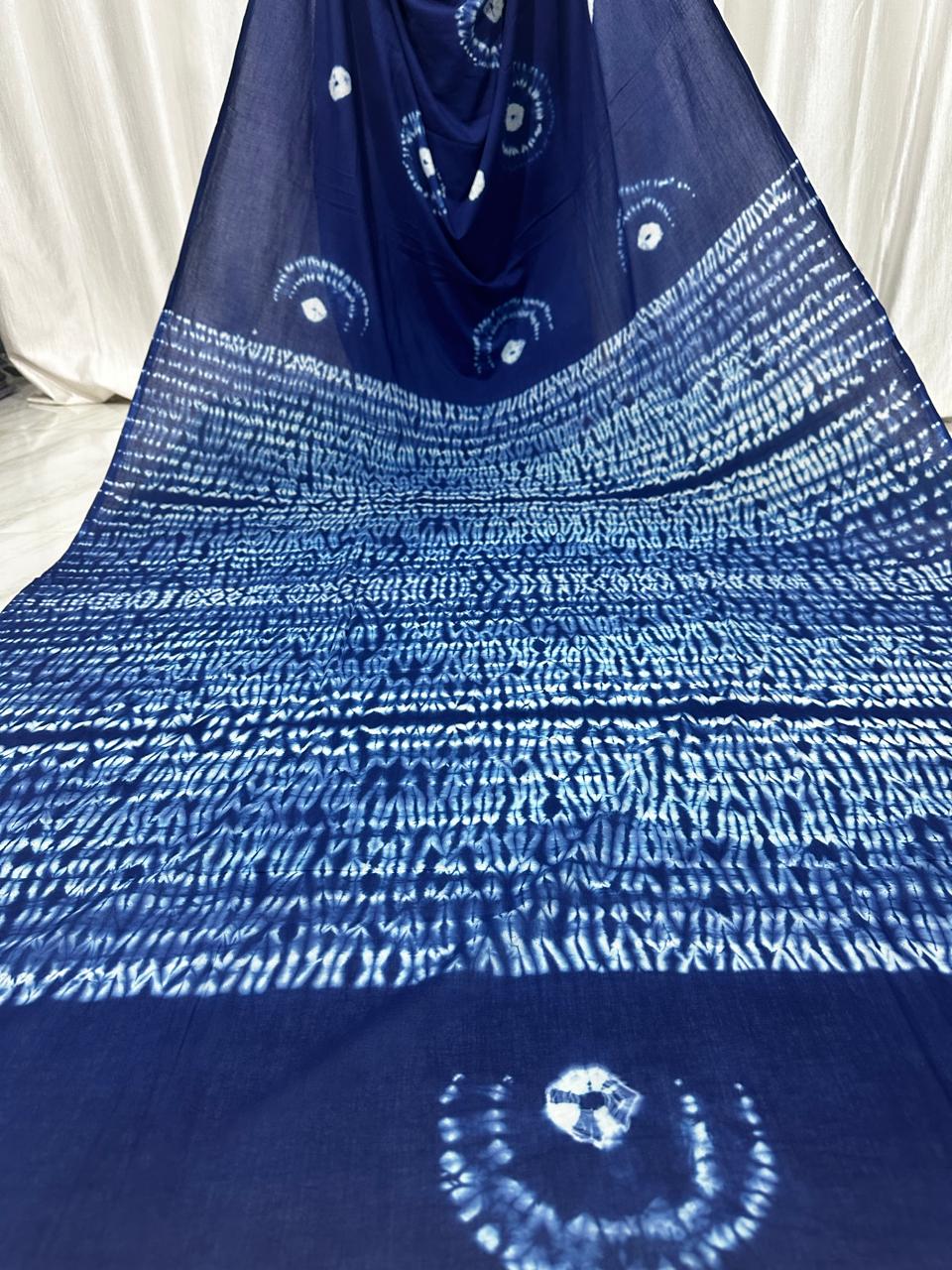 Indigo Dabu Hand Block Printed Cotton Saree With Blouse Piece - BFSGC95