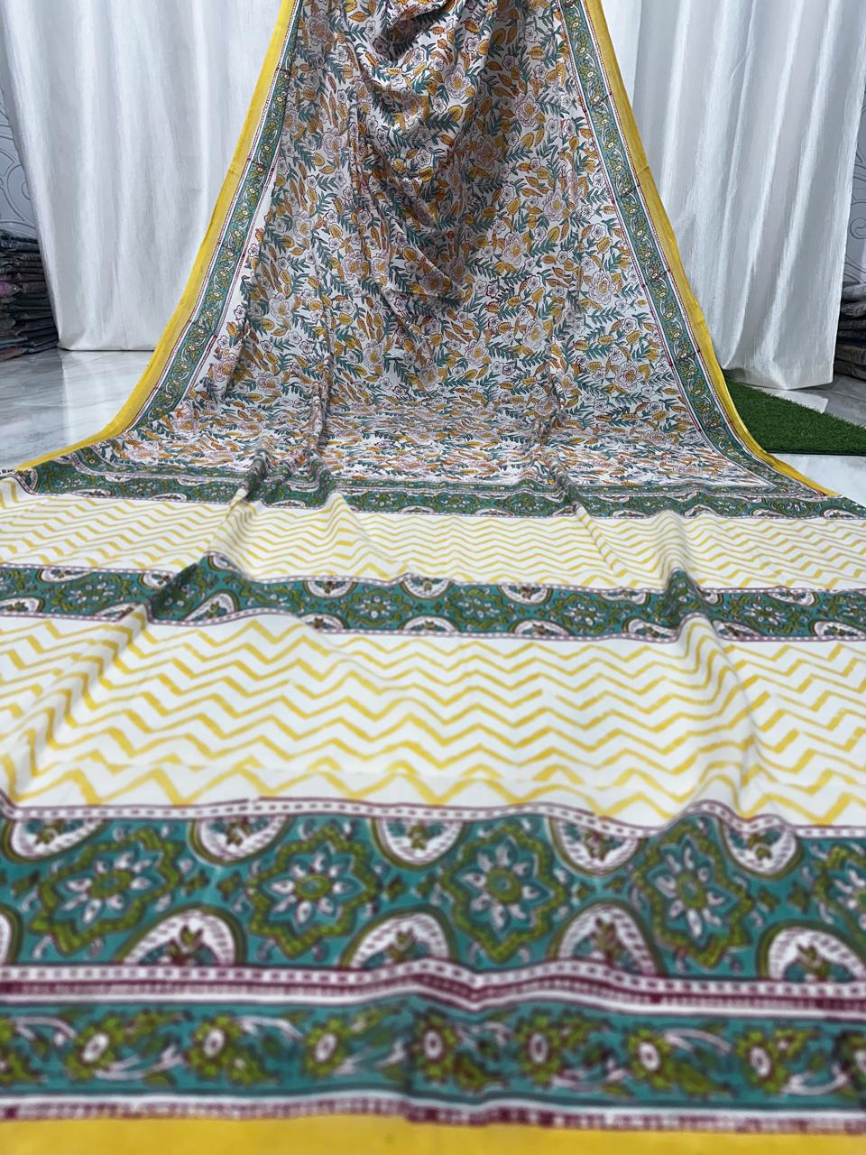 Bagru Cotton Hand Block Printed Saree With Blouse Piece - BFSGC77
