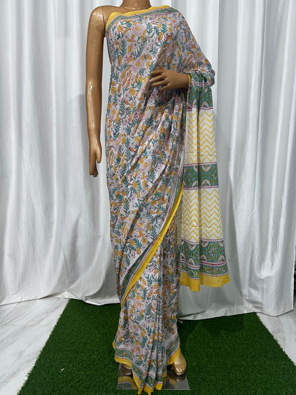 Bagru Cotton Hand Block Printed Saree With Blouse Piece - BFSGC77