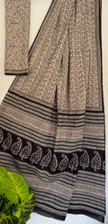 Mul Cotton Hand Block Printed Saree With Blouse Piece - BFSCMA95