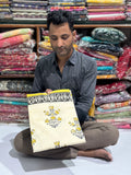 Mustard Yellow & Off-White Floral Buti Bagru Hand Block Printed Mul Cotton Saree With Blouse Piece