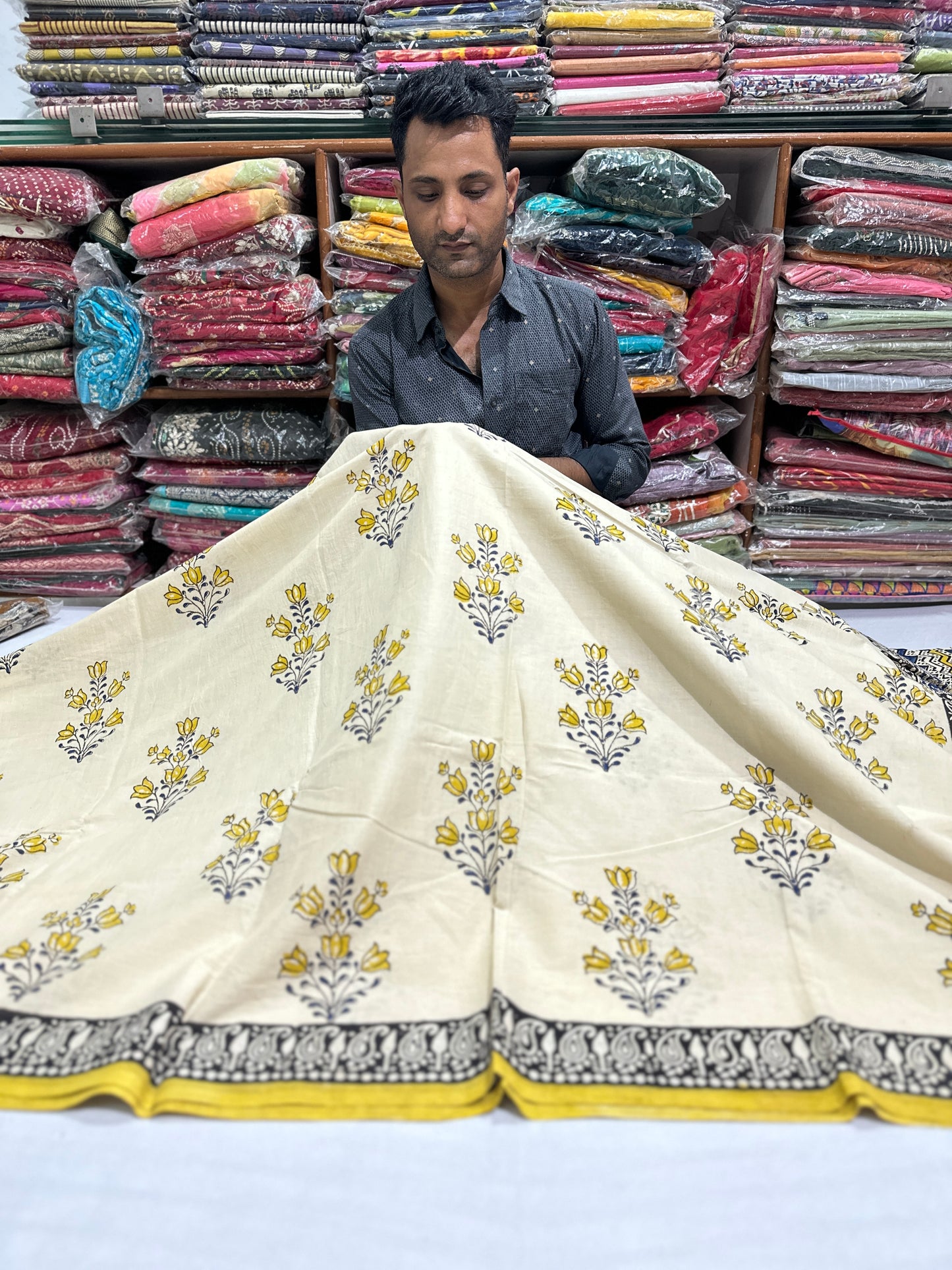 Premium Mul Cotton Hand Block Printed Saree With Blouse Piece - BFSBTC11