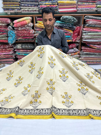 Premium Mul Cotton Hand Block Printed Saree With Blouse Piece - BFSBTC11