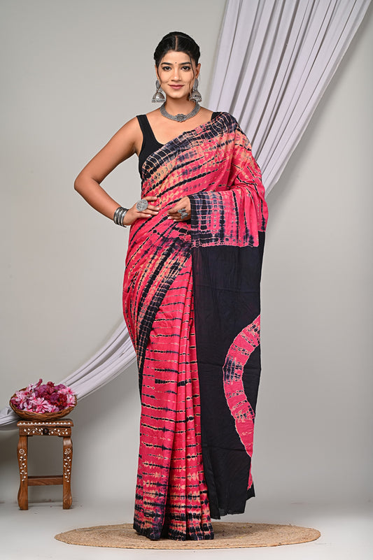 Bagru Cotton Hand Block Printed Saree With Blouse Piece - BFSGC38