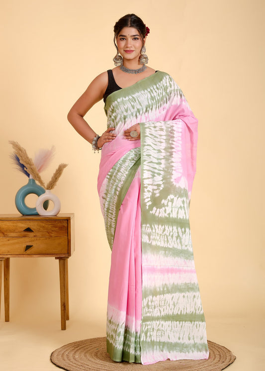 Bagru Cotton Hand Block Printed Saree With Blouse Piece - BFSGC39
