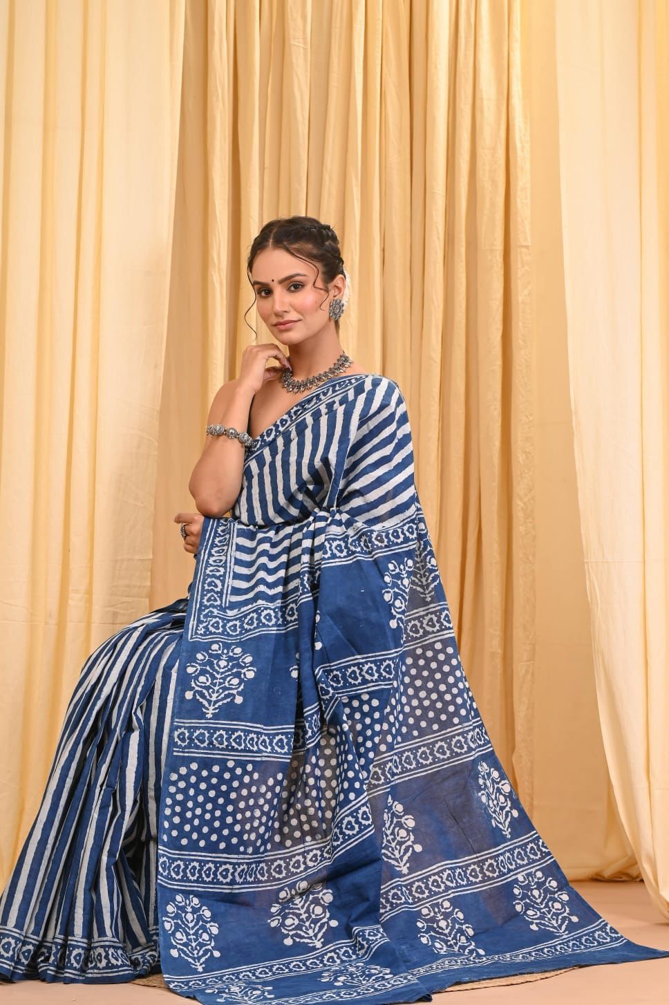 Premium Mul Cotton Hand Block Printed Saree With Blouse Piece - BFSBTC18