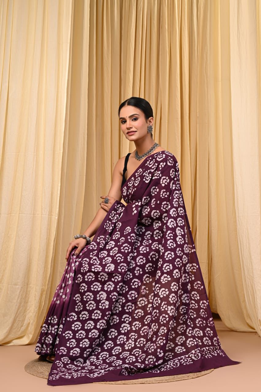 Premium Mul Cotton Hand Block Printed Saree With Blouse Piece - BFSBTC34