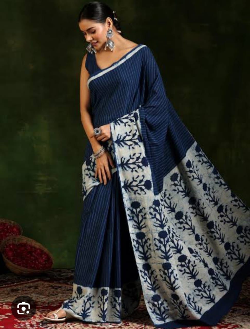 Premium Mul Cotton Hand Block Printed Saree With Blouse Piece - BFSBTC36