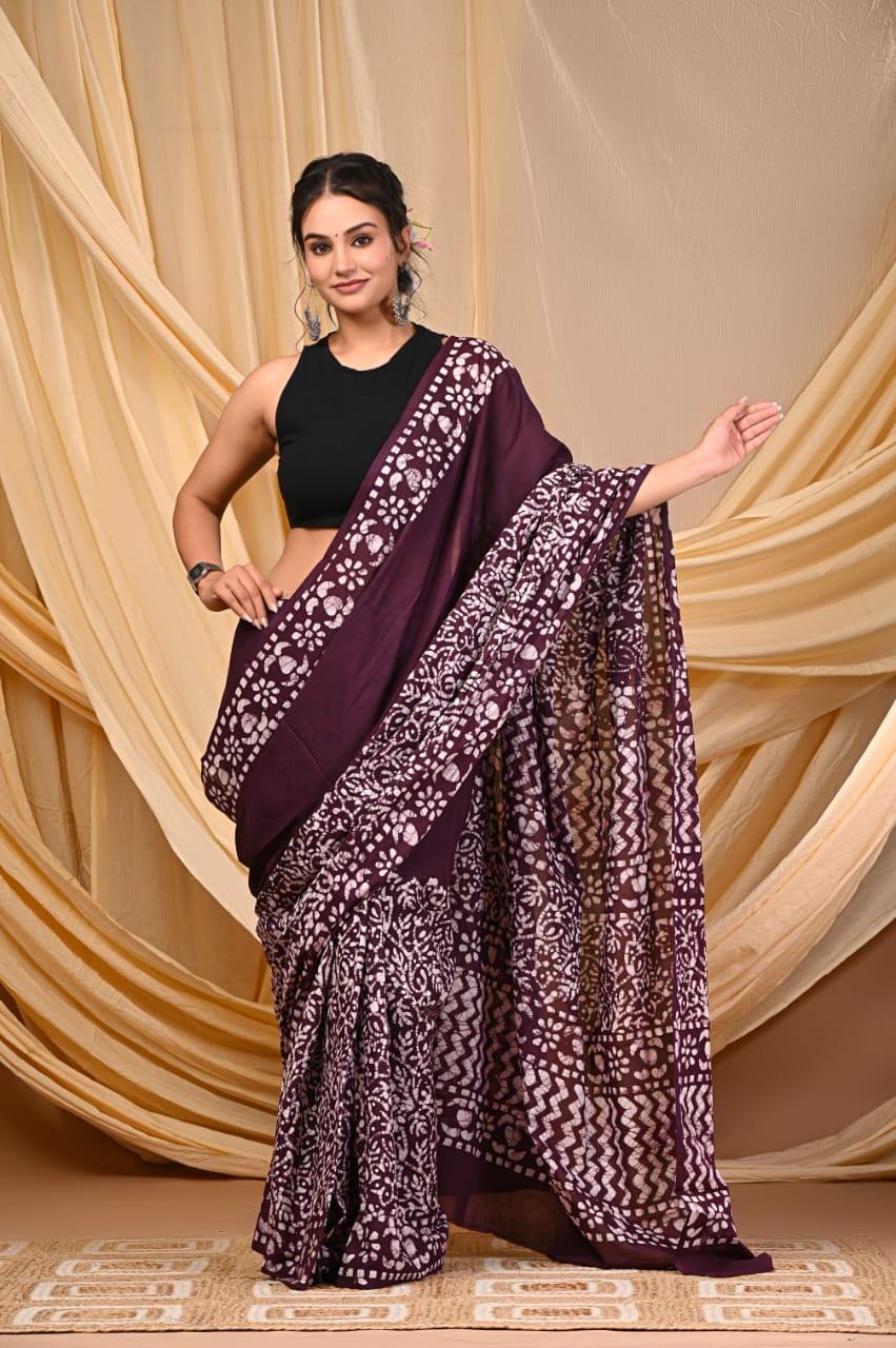 Premium Mul Cotton Hand Block Printed Saree With Blouse Piece - BFSBTC10