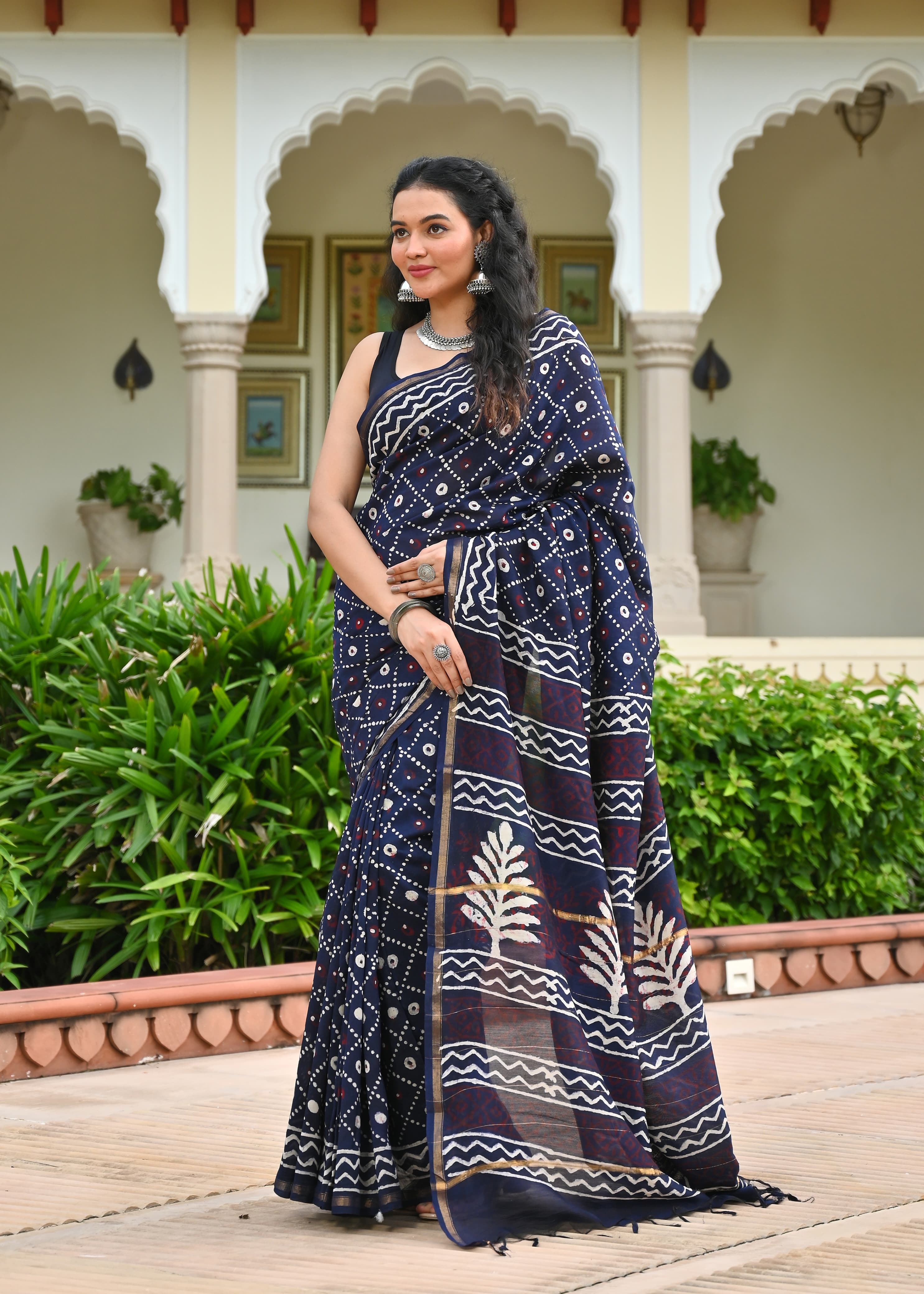 Chanderi Silk Block Printed Saree With Blouse Piece - BFSCSA8