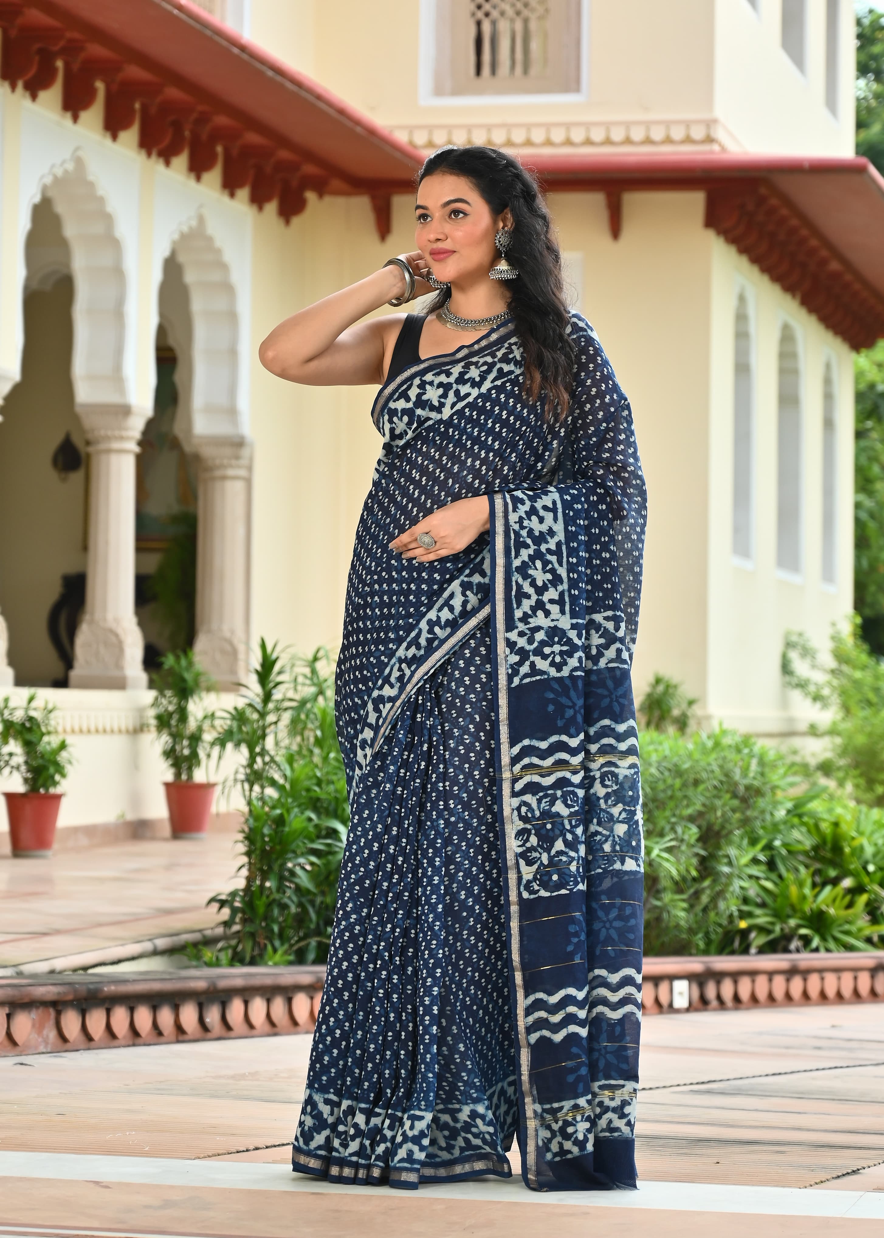 Chanderi Silk Block Printed Saree With Blouse Piece - BFSCSA7