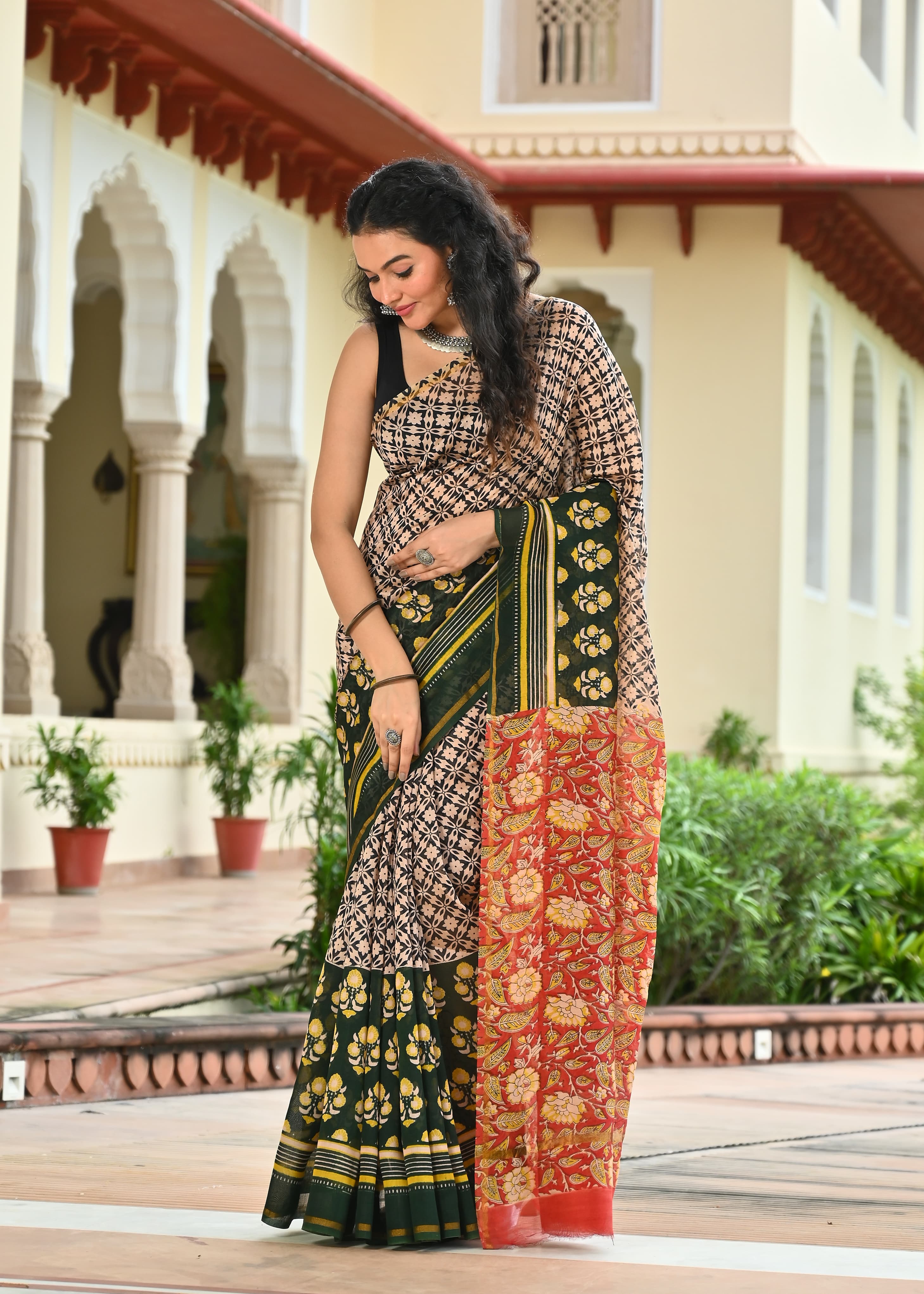 Chanderi Silk Block Printed Saree With Blouse Piece - BFSCSA6