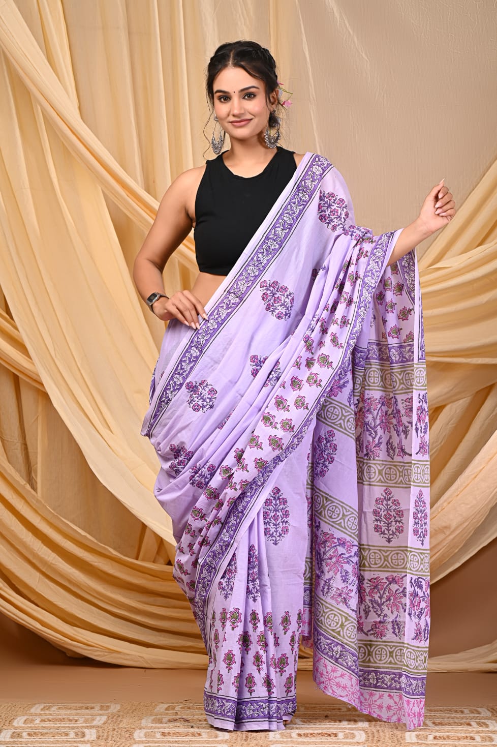 Premium Mul Cotton Hand Block Printed Saree With Blouse Piece - BFSBTC23