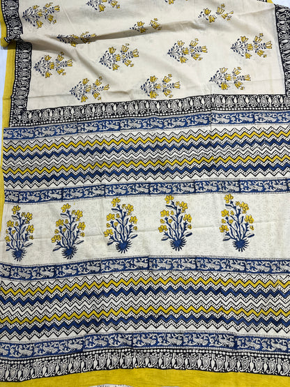 Premium Mul Cotton Hand Block Printed Saree With Blouse Piece - BFSBTC11