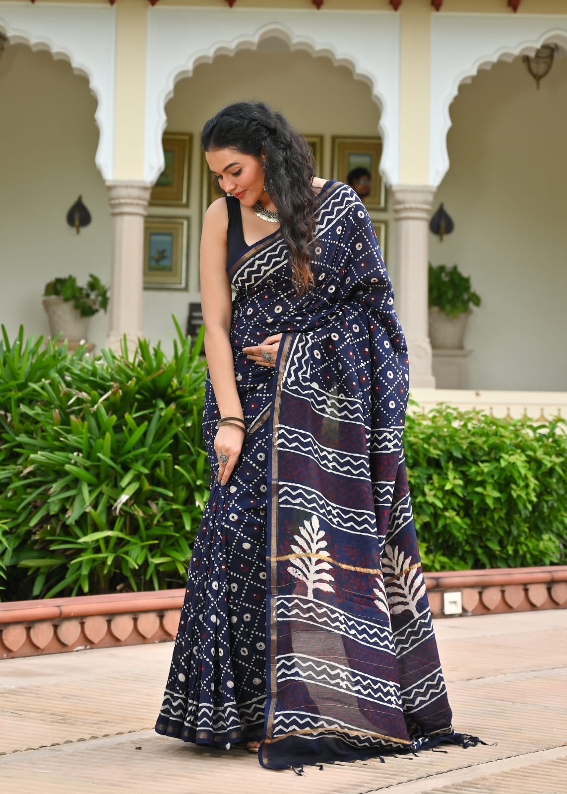 Chanderi Silk Block Printed Saree With Blouse Piece - BFSCSA8