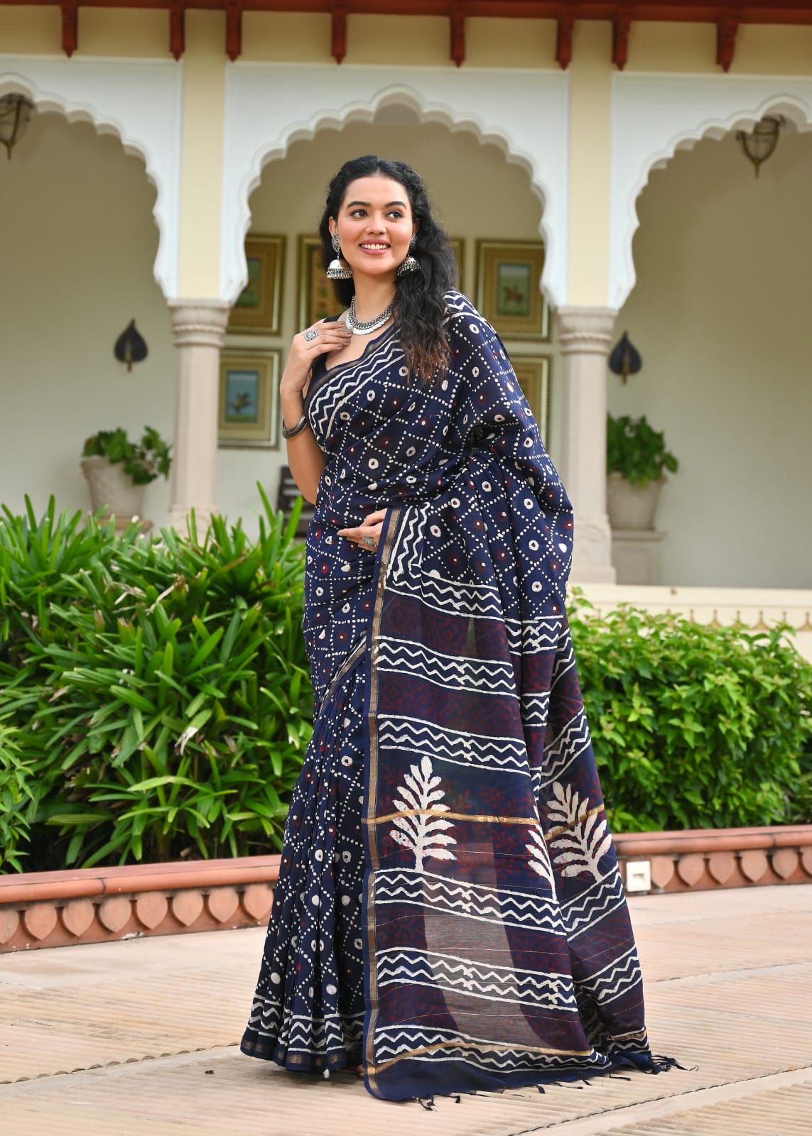 Chanderi Silk Block Printed Saree With Blouse Piece - BFSCSA8
