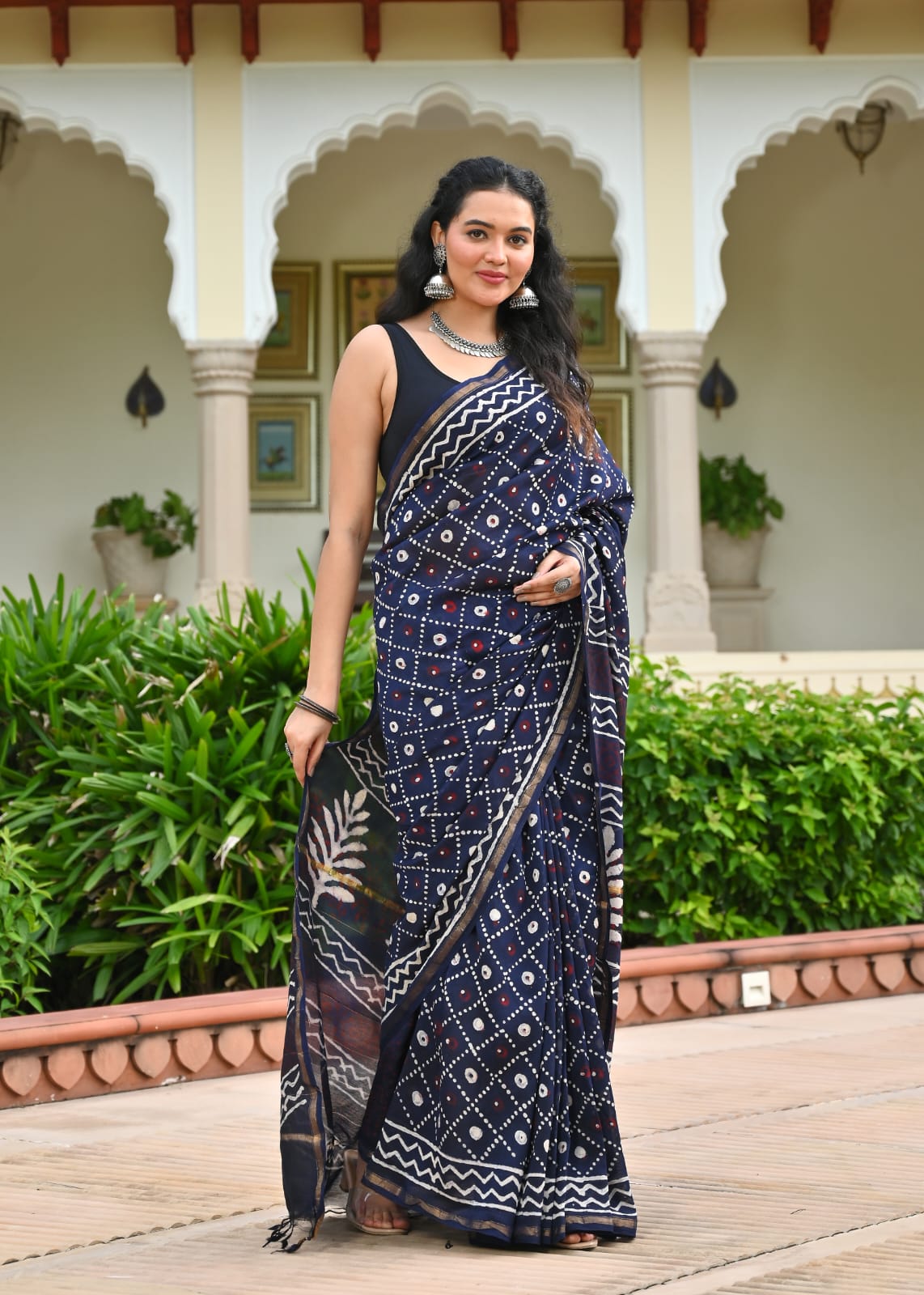 Chanderi Silk Block Printed Saree With Blouse Piece - BFSCSA8