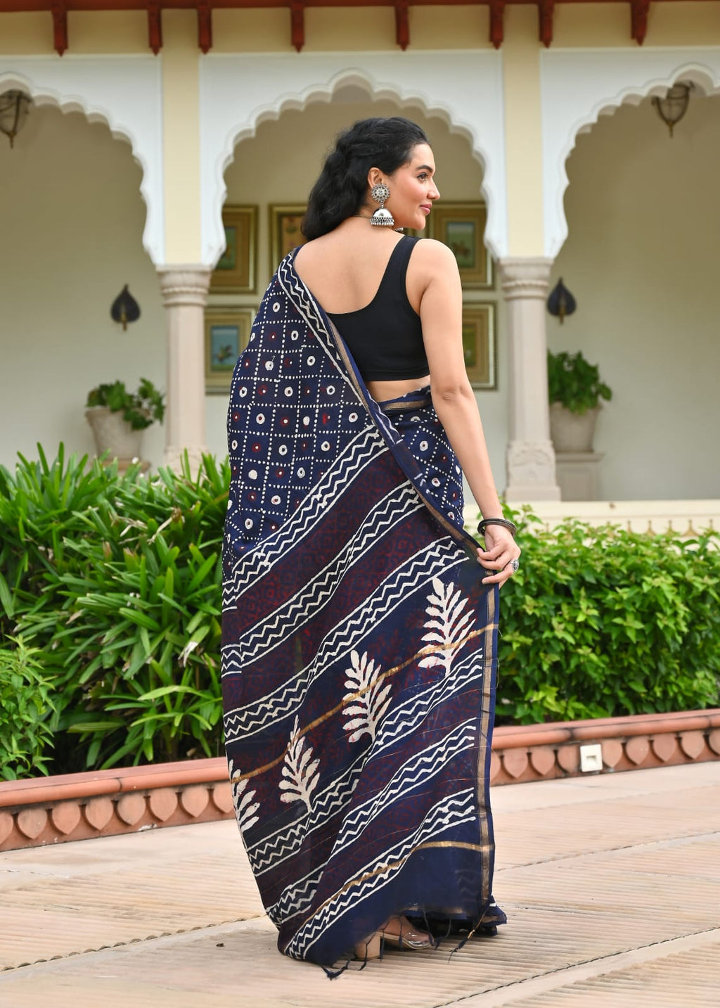 Chanderi Silk Block Printed Saree With Blouse Piece - BFSCSA8