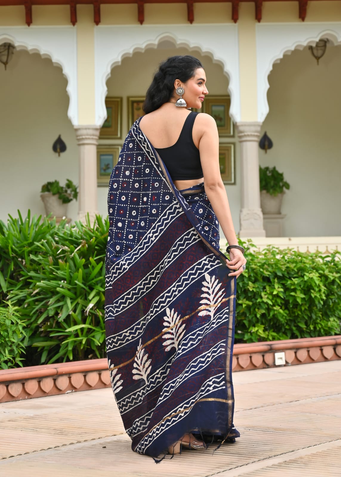 Chanderi Silk Block Printed Saree With Blouse Piece - BFSCSA8