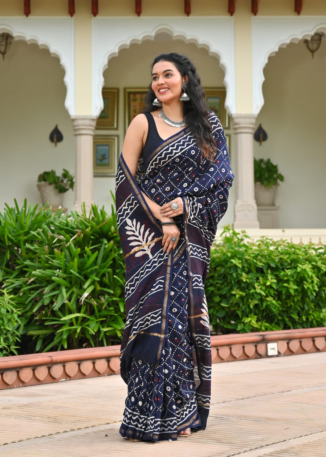 Chanderi Silk Block Printed Saree With Blouse Piece - BFSCSA8